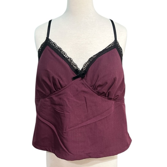 No Boundaries Tops - No Boundaries Purple Dark Cherry Camisole Top with Black Lace XL